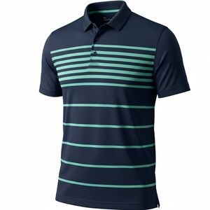 Under Armour HeatGear Polo Shirt Men’s Large Navy Blue Green Stripe Golf